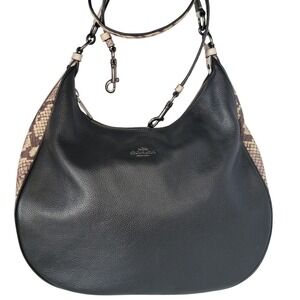 Coach Edie 31 Black Pebbled Leather Snakeskin Python Hobo Bag F57503